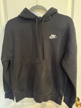 Nike Black Pullover Hoodie with White Swoosh XS